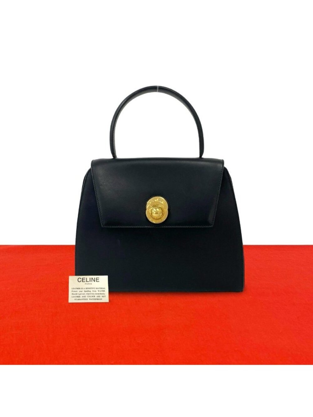 Celine Vintage Star Ball Logo Leather Handbag Mini Tote Black
